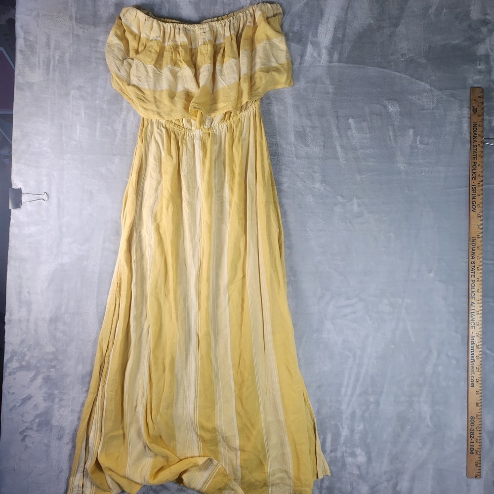 Oneill Dress Womens Medium Yellow Striped Midi Off The Shoulder A‎ Line Flowy